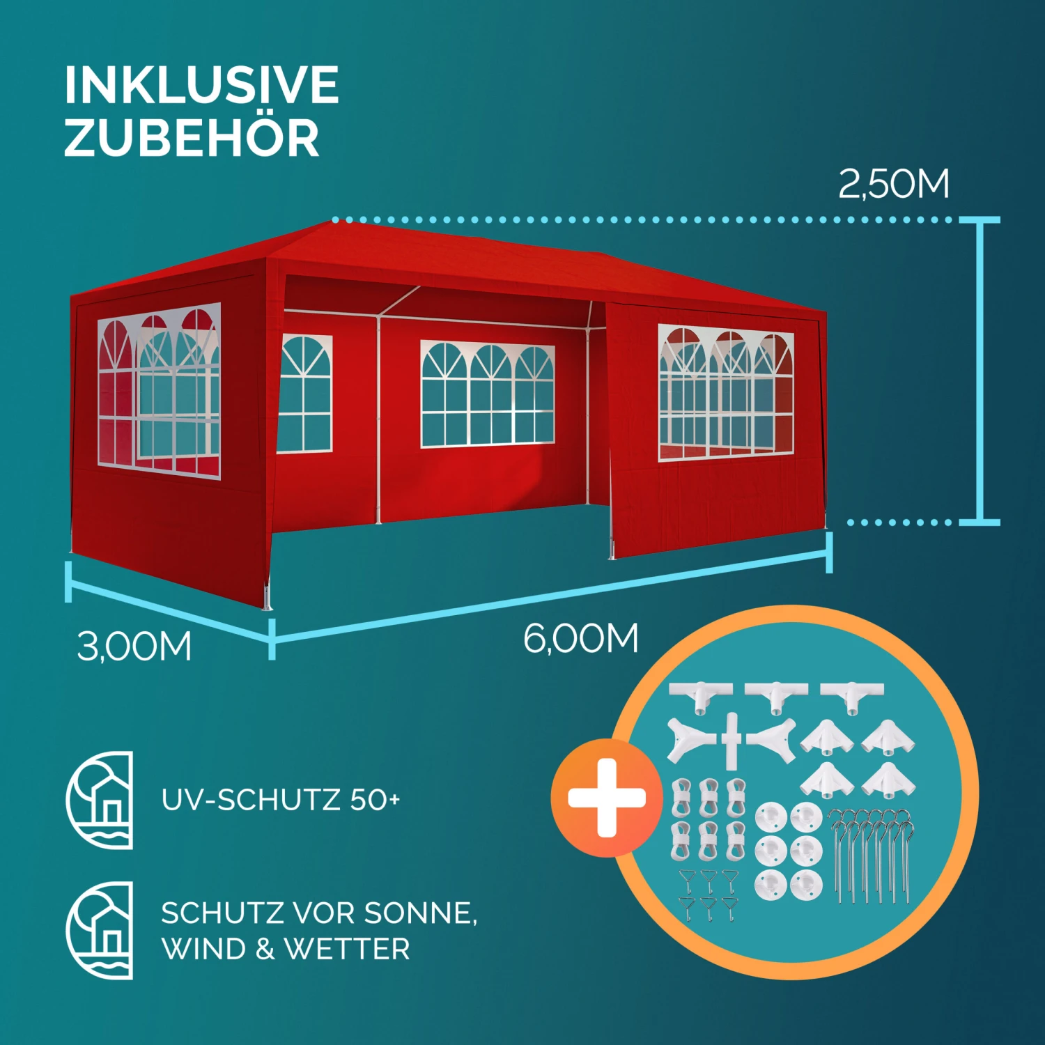Festzelt Rimini Rot 3x6m UV-Schutz 50+ â Bild 5