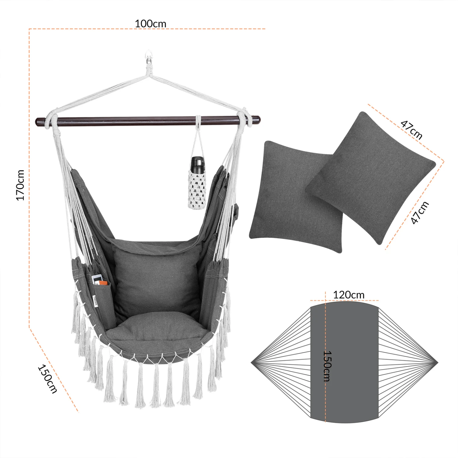 Hängesessel Anthrazit 170x100x150cm – Bild 5