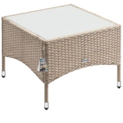 Polyrattan Beistelltisch Grau-Beige 58x58x42cm