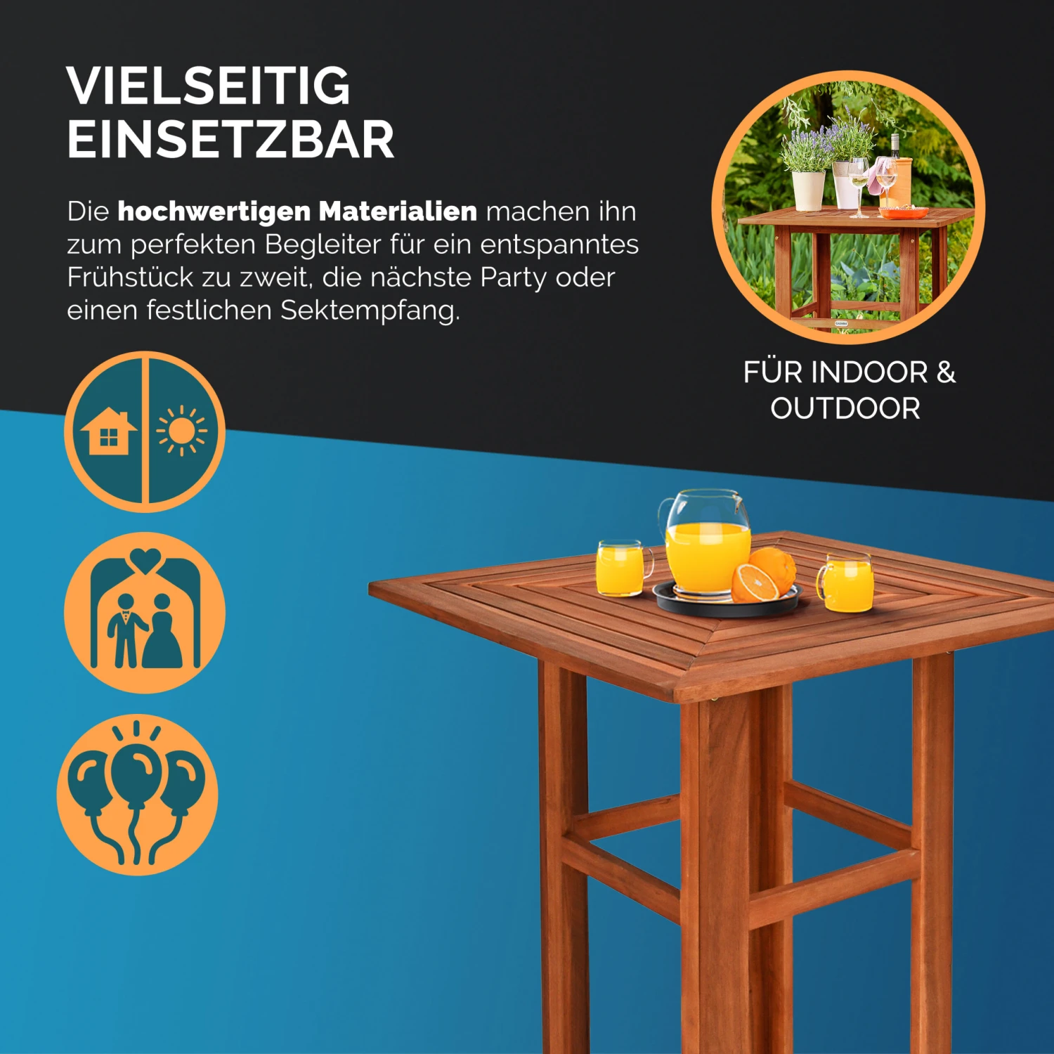 Stehtisch Akazienholz 75x75x110cm – Bild 3