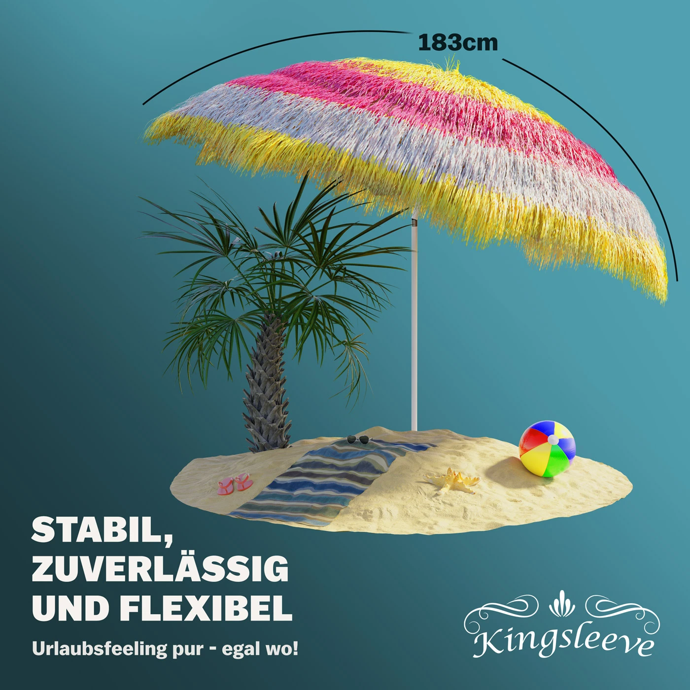 Sonnenschirm Hawaii Bunt Ø160cm UV-Schutz 30+ – Bild 5