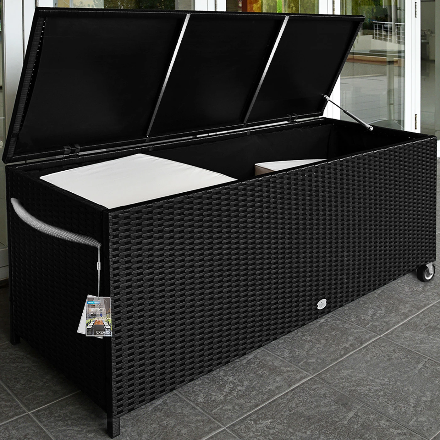 Polyrattan-Auflagenbox Schwarz 117,5x55x64,5cm Mit Rollen â Bild 12