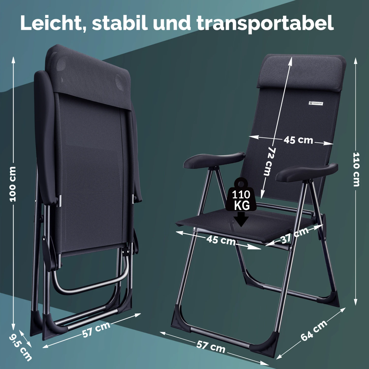 Gartenstuhl 2er-Set Anthrazit Alu Klappbar – Bild 6