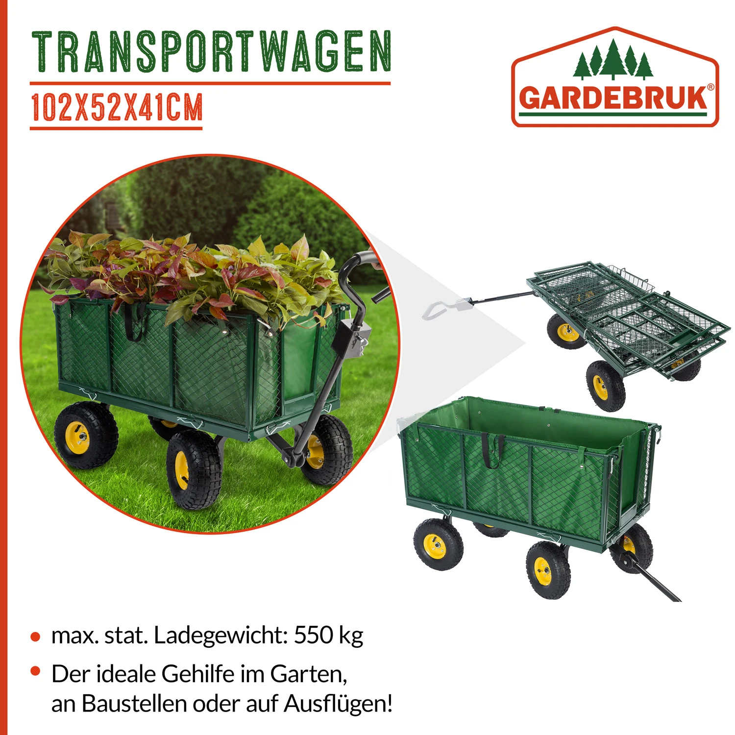 Transportwagen Grün 114x52x64cm 550kg – Bild 14
