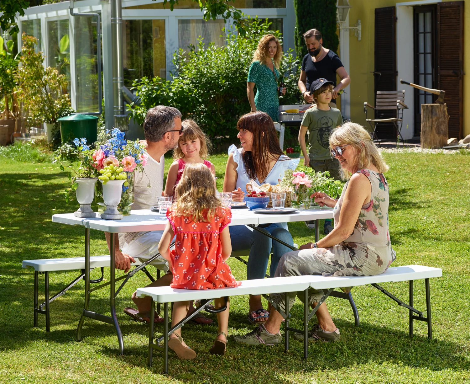 Bierbank 2er-Set Weiß Kunststoff 180cm – Bild 3