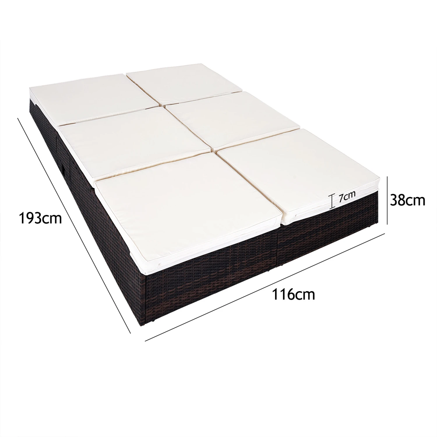 Polyrattan Sonnenliege Braun/Creme 196x116x38cm – Bild 5