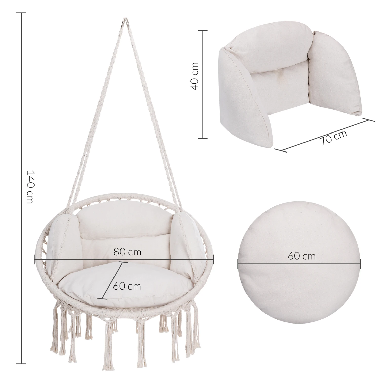 Hängesessel Creme 80x60x140cm – Bild 7
