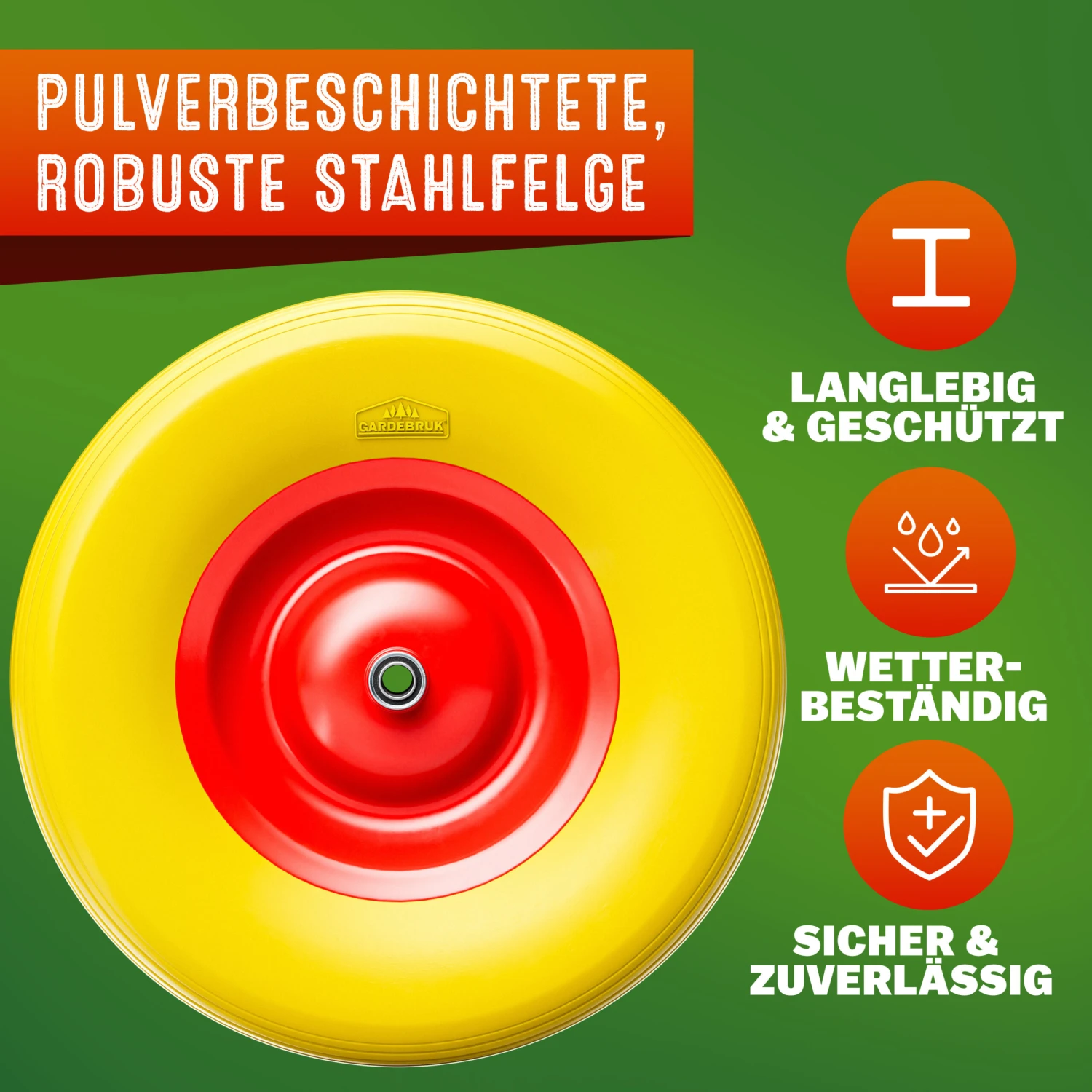 Schubkarrenrad Gelb PU-Schaum Inkl. Achse – Bild 12