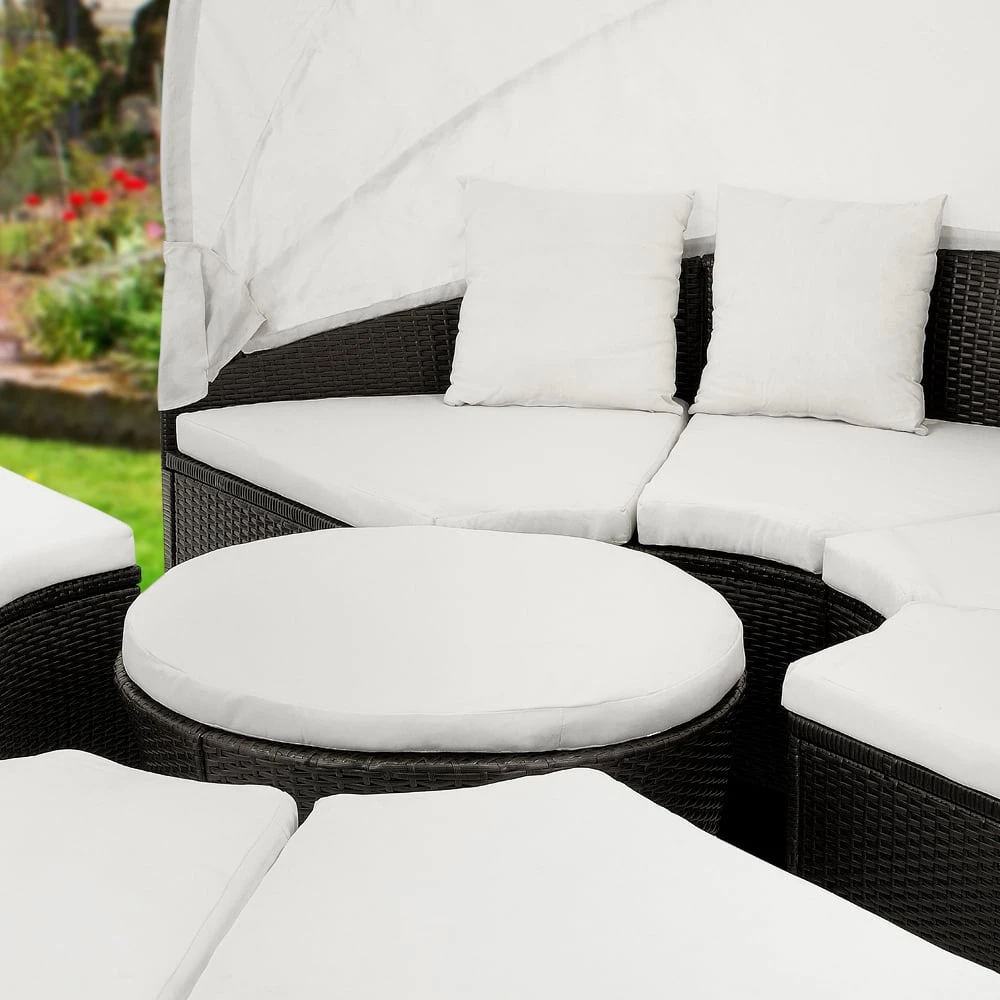 Polyrattan Sonneninsel Schwarz/Creme Ø230cm – Bild 3