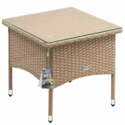 Polyrattan Beistelltisch Grau-Beige 50x50x45cm