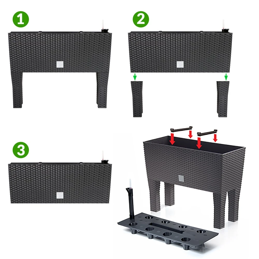 Hochbeet 2er-Set Polyrattanoptik Anthrazit 60x25x46cm – Bild 2