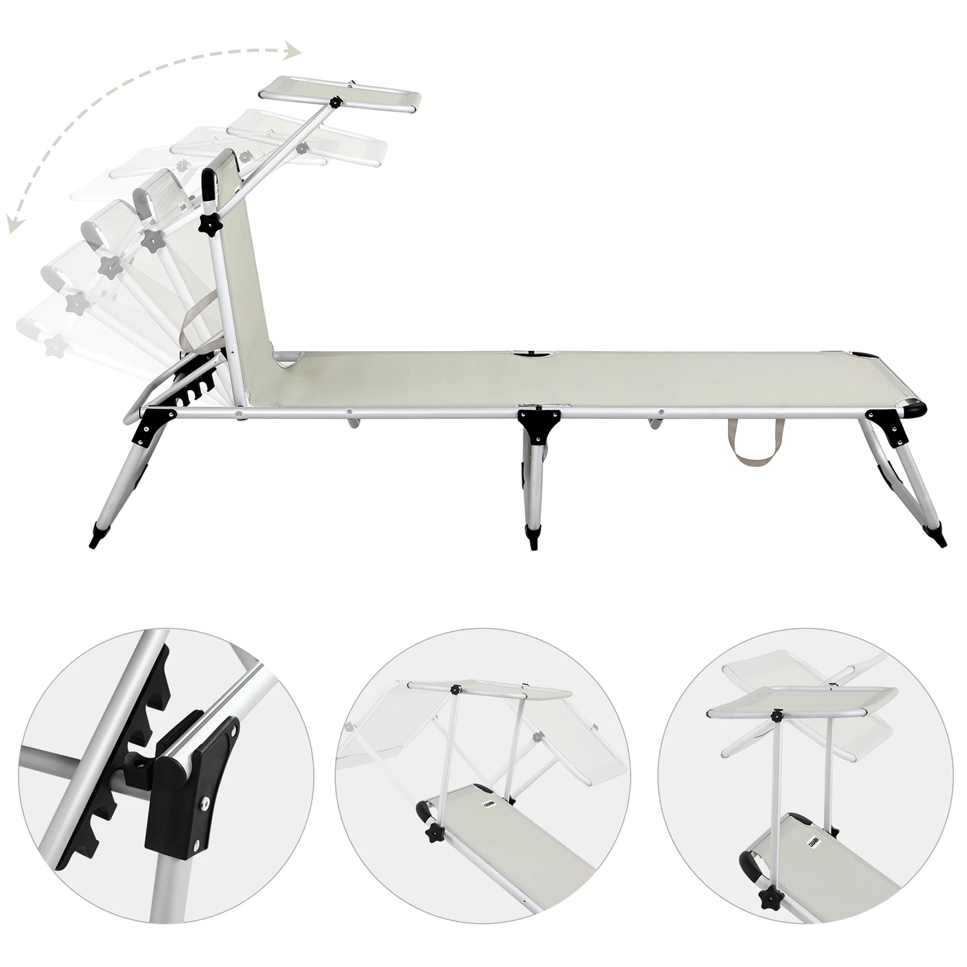 Sonnenliege Malta Creme Alu Mit Sonnendach – Bild 6