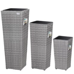 Polyrattan Blumentopf 3er-Set Grau