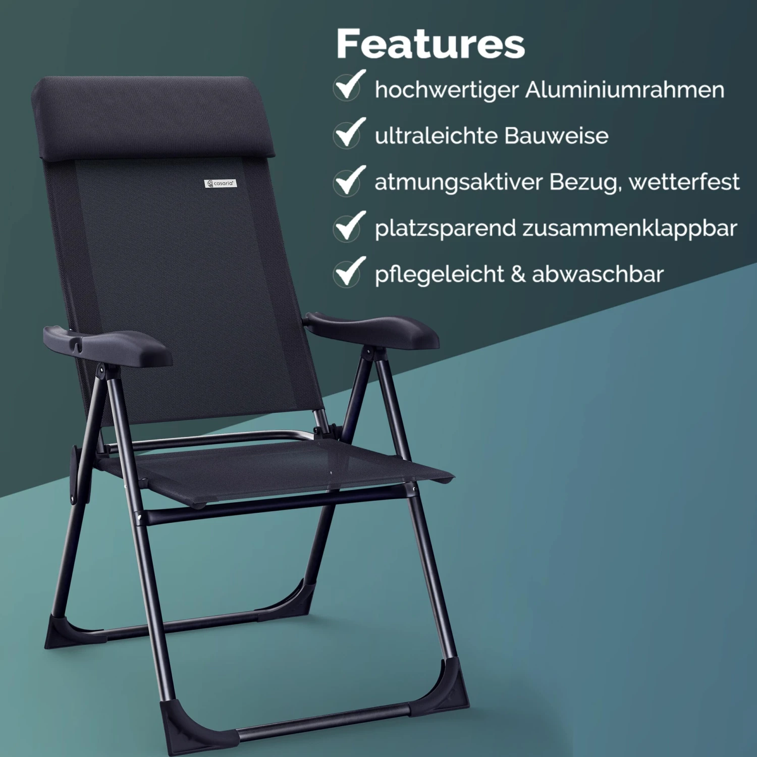 Gartenstuhl 2er-Set Anthrazit Alu Klappbar – Bild 7