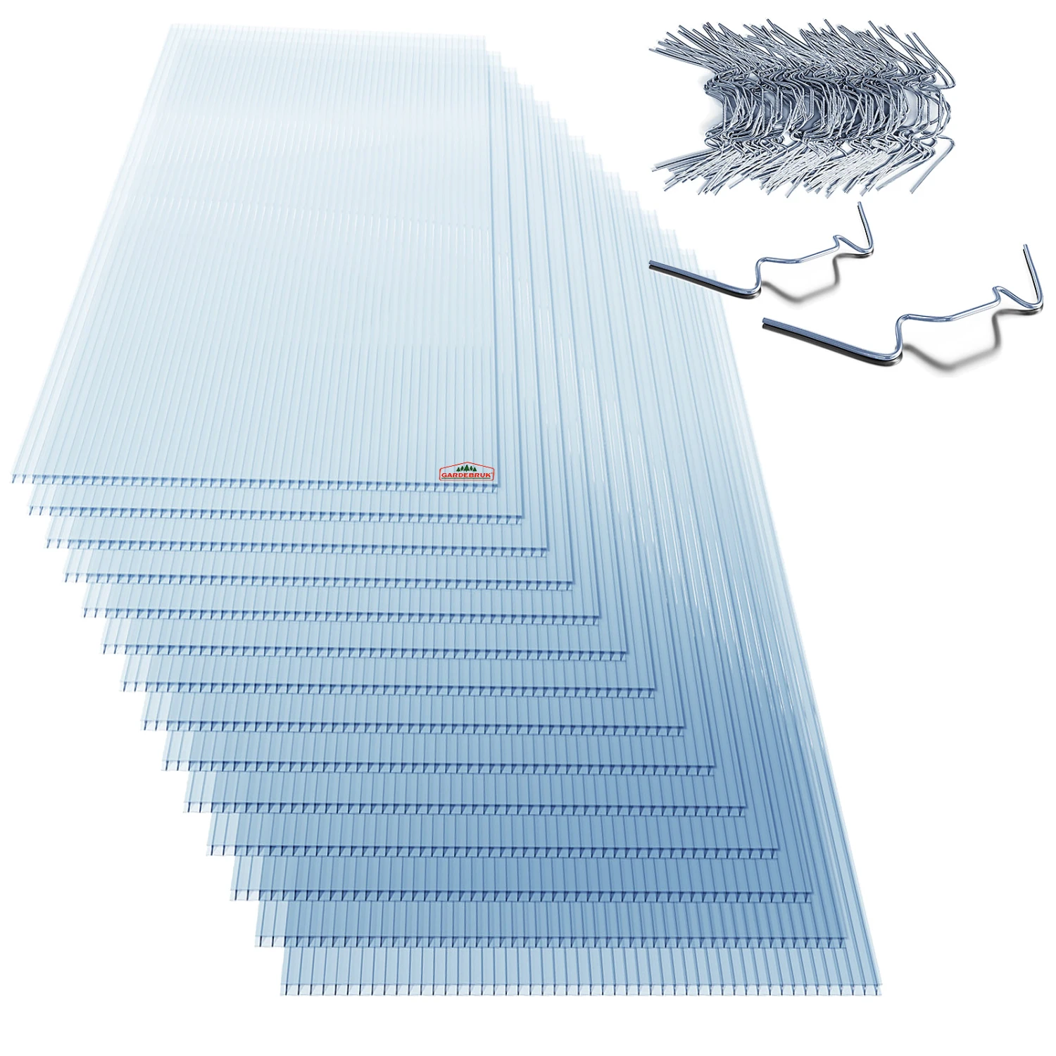 Hohlkammerstegplatten 14er-Set & Gewächshausklammern 50er-Set