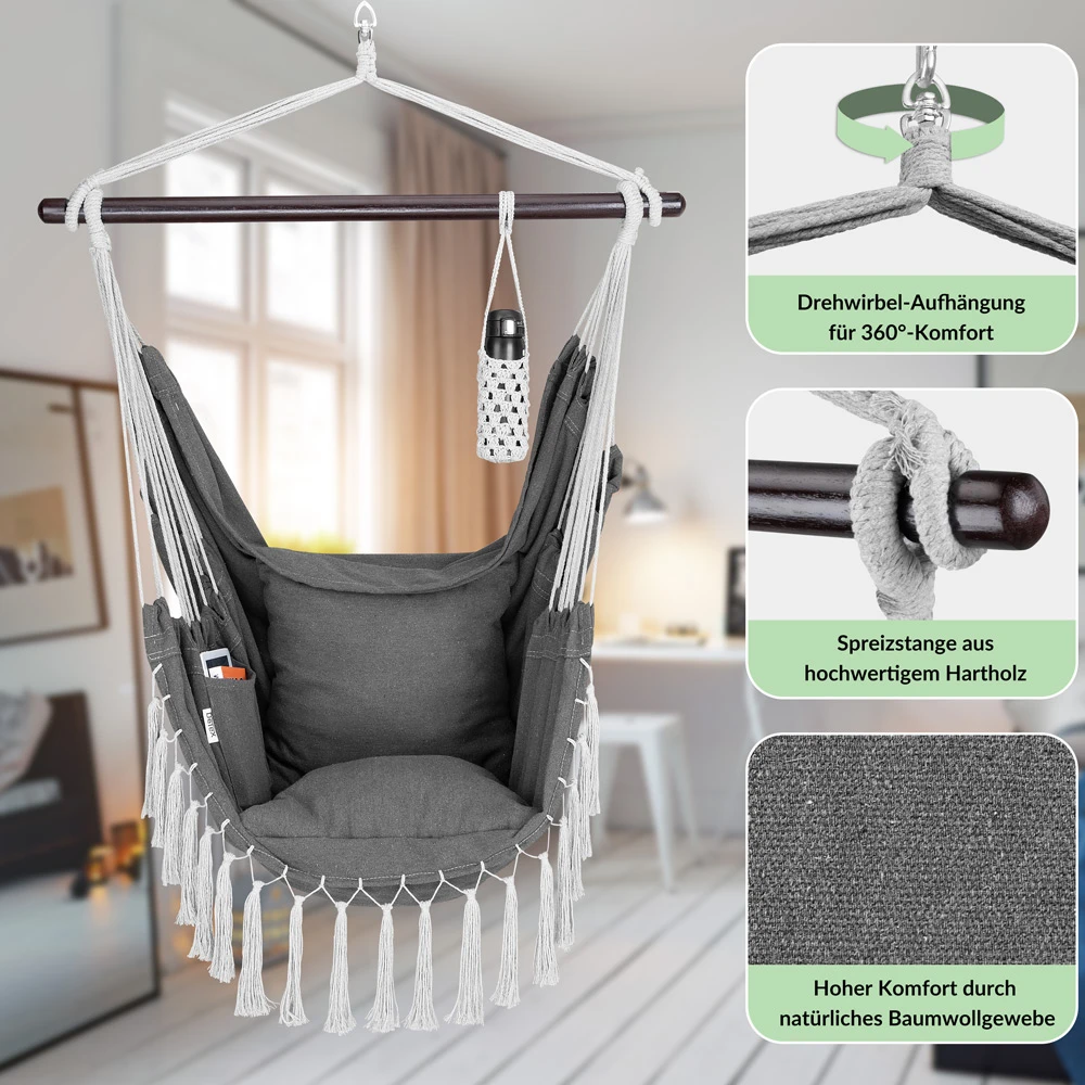 Hängesessel Anthrazit 170x100x150cm – Bild 9