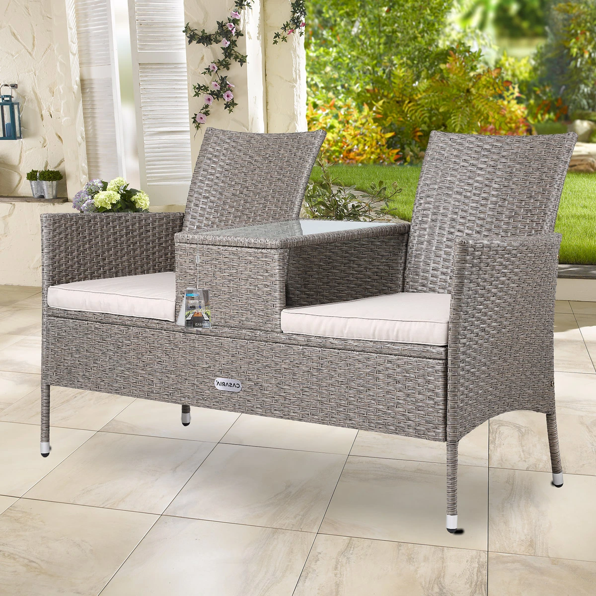 Polyrattan Kino Bank Creme 143x55x88cm – Bild 10