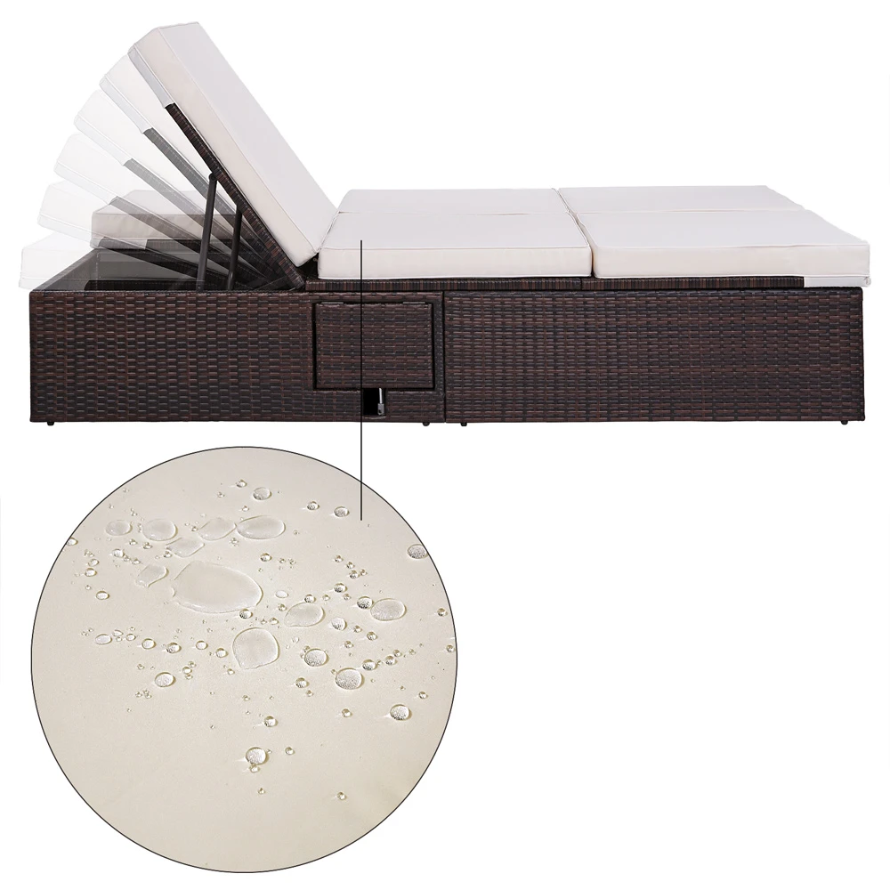 Polyrattan Sonnenliege Braun/Creme 196x116x38cm – Bild 9