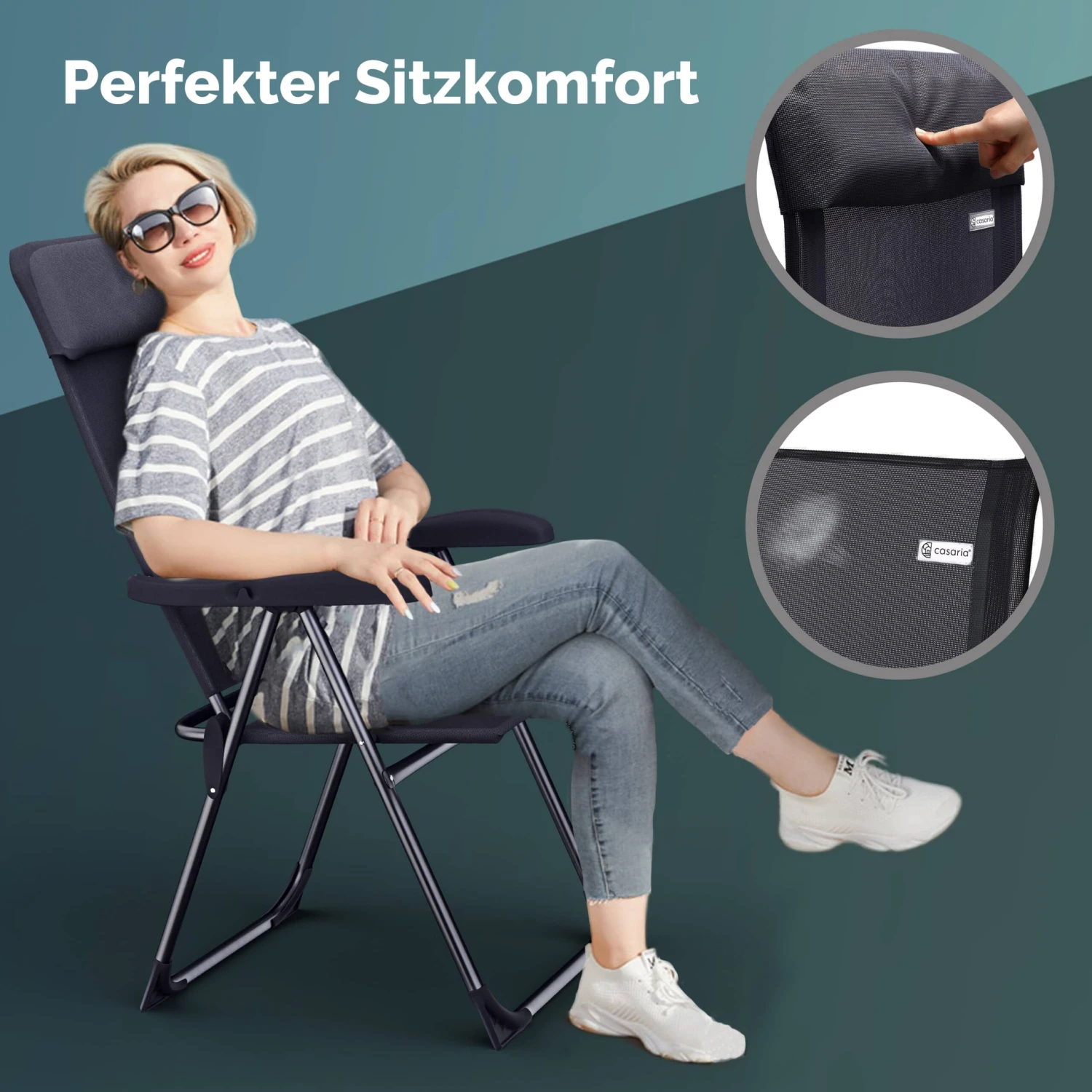 Gartenstuhl 2er-Set Anthrazit Alu Klappbar – Bild 8