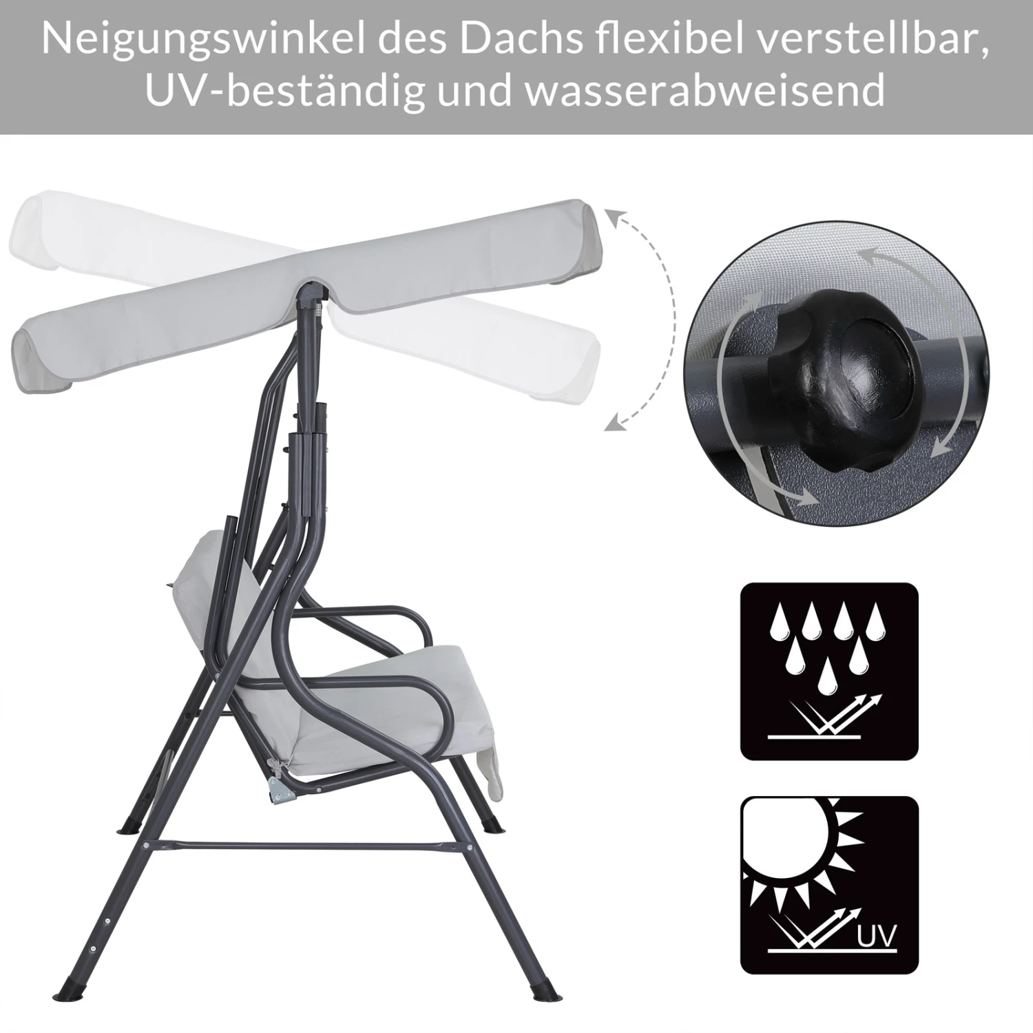 Hollywoodschaukel Hellgrau Mit Sonnendach – Bild 7