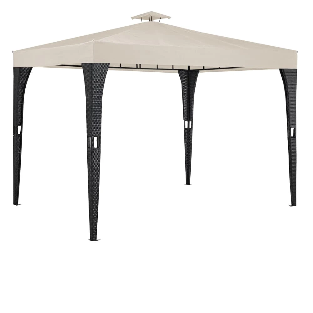 Polyrattan Pavillon Schwarz/Creme 3x3m