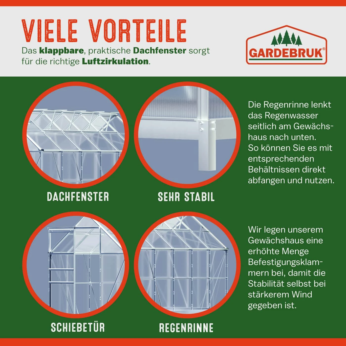 Alu Gewächshaus 380x190x195cm Mit Fundament – Bild 6