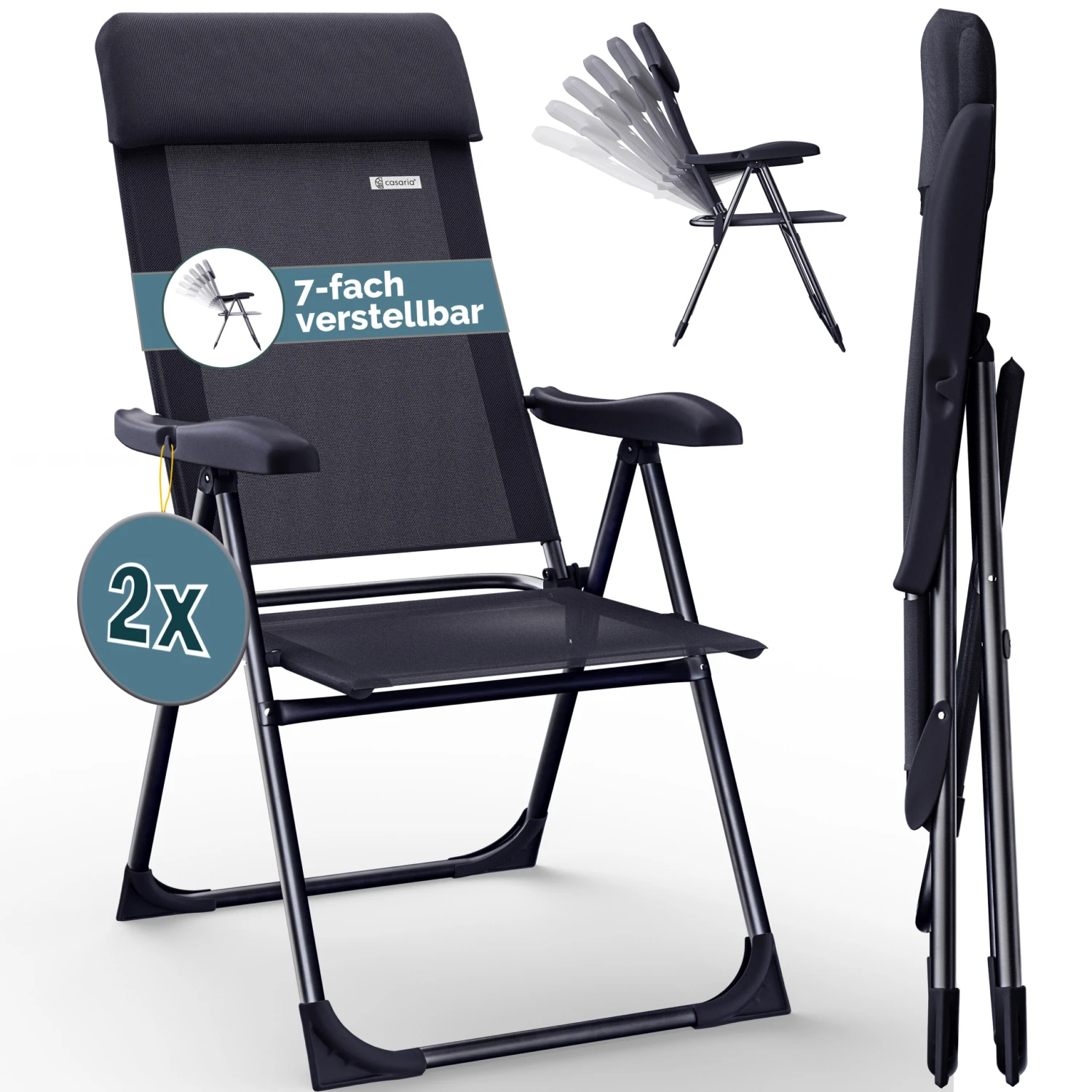 Gartenstuhl 2er-Set Anthrazit Alu Klappbar – Bild 2