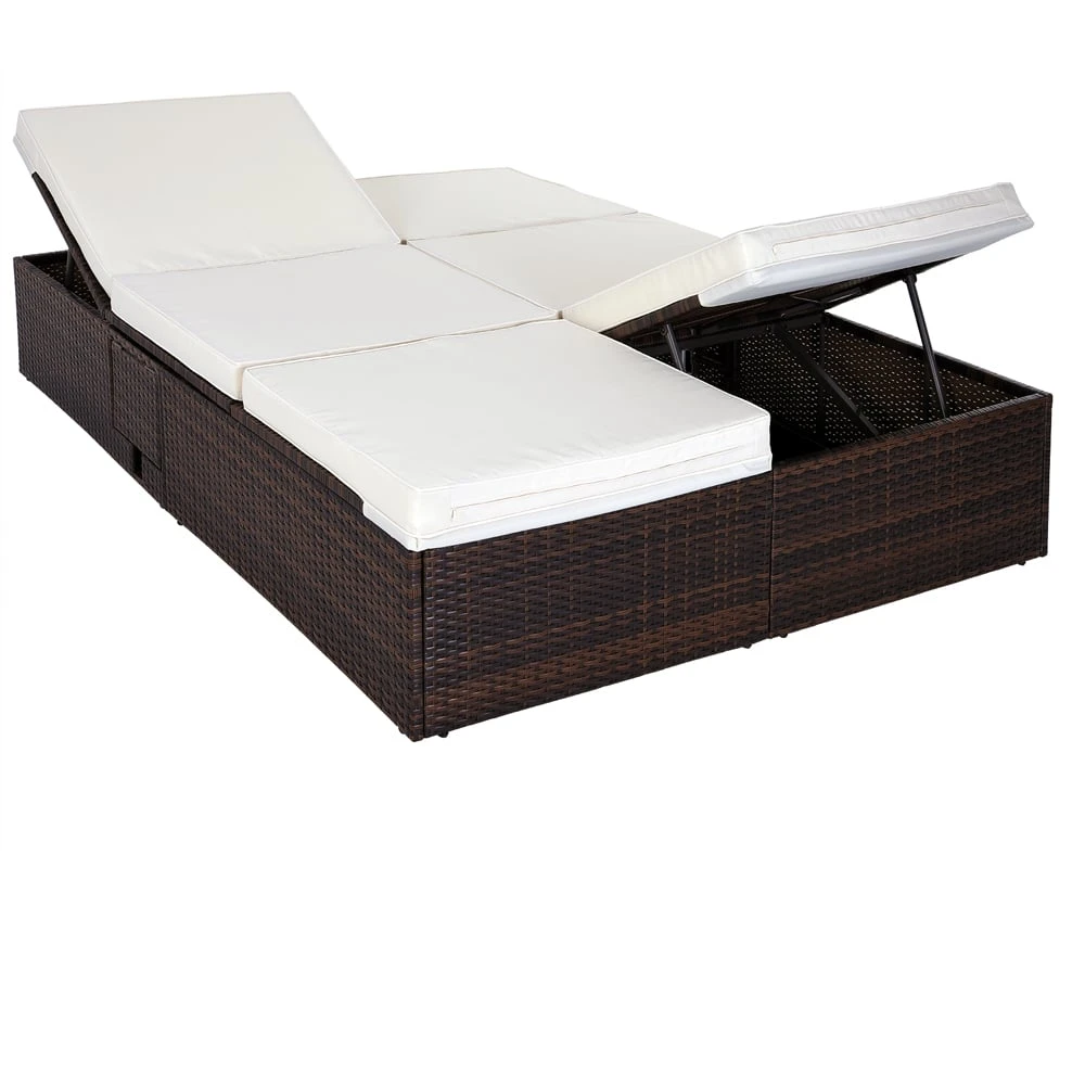 Polyrattan Sonnenliege Braun/Creme 196x116x38cm
