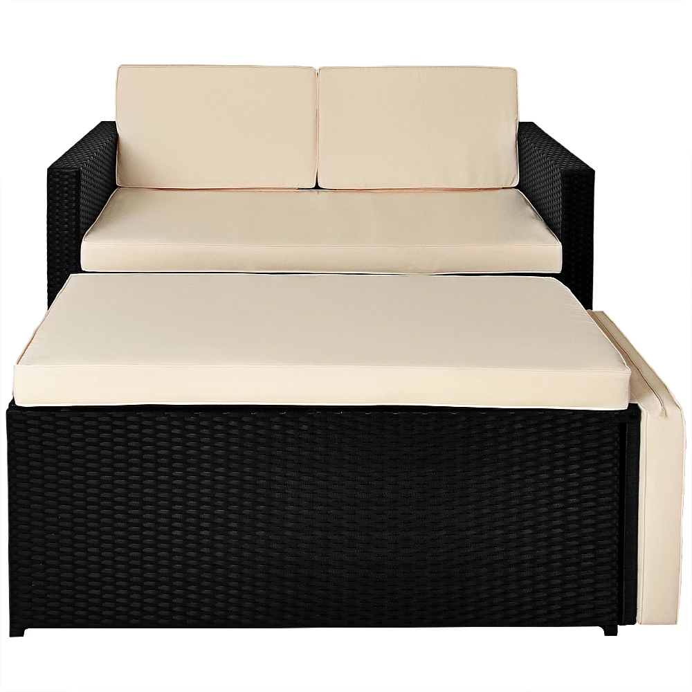 Polyrattan Bank Schwarz/Creme Mit Stauraum – Bild 11