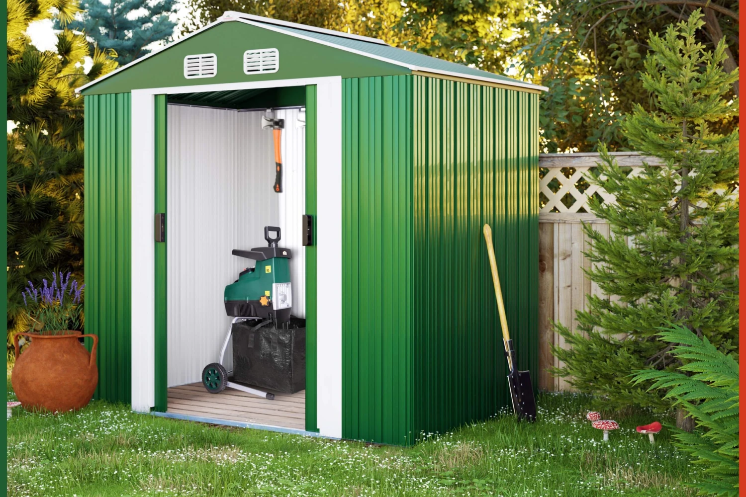 Geräteschuppen Grün Metall 196x132x188cm – Bild 2