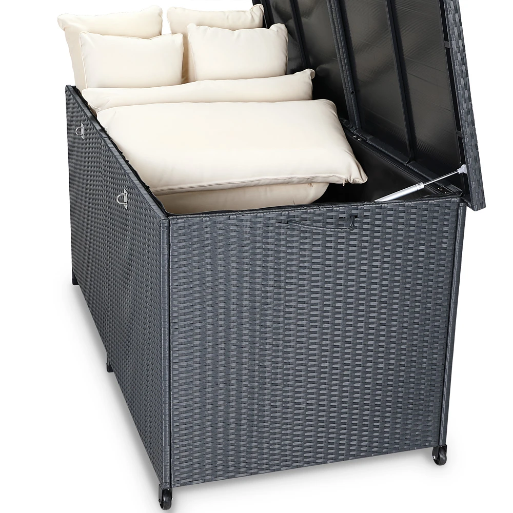 Polyrattan-Auflagenbox Schwarz 150x77x73cm Mit Rollen – Bild 9