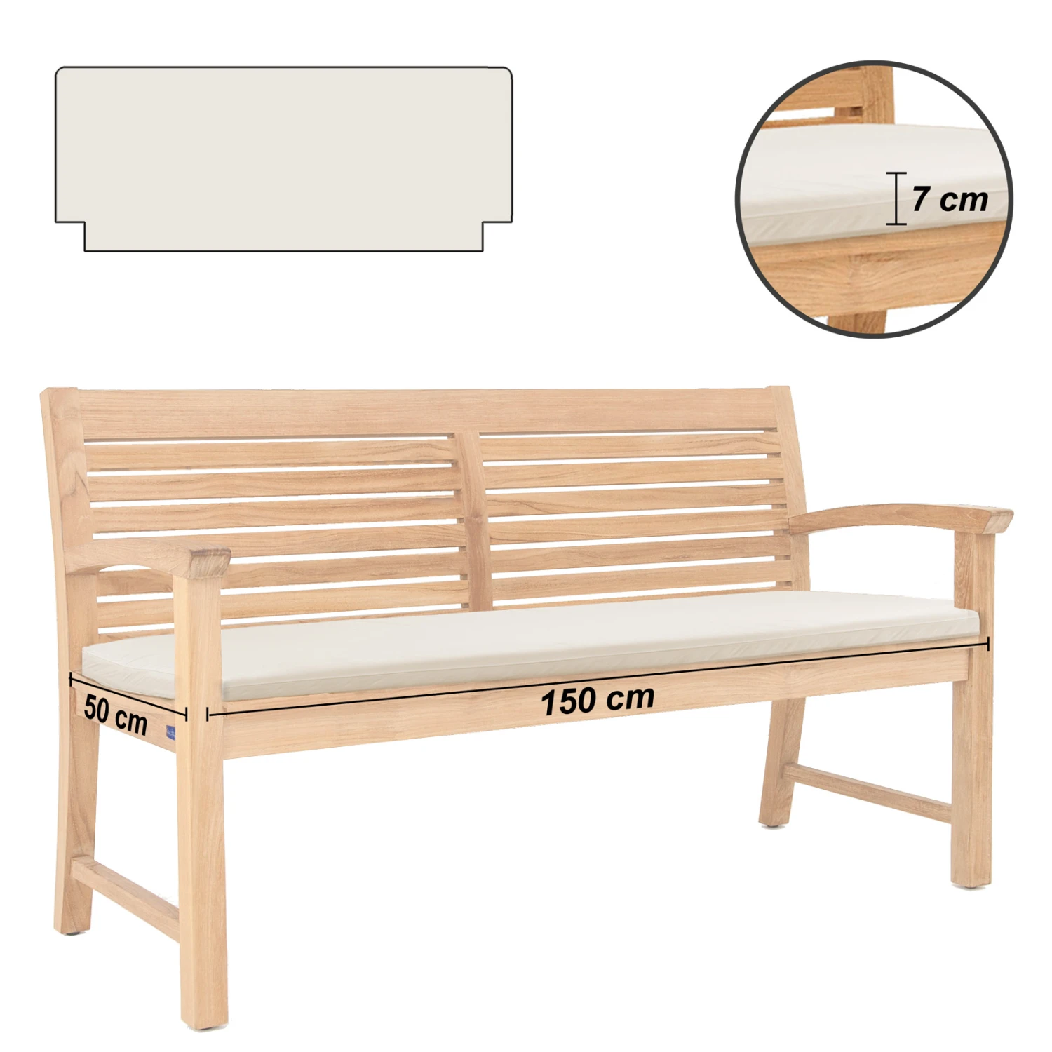 Bankauflage Toscana Weiß 150x50x7cm – Bild 2