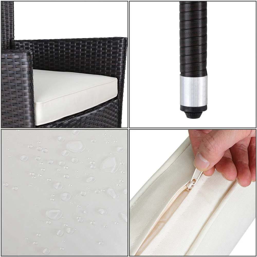 Polyrattan Gartenstuhl 2er-Set Braun/Creme Stapelbar – Bild 7