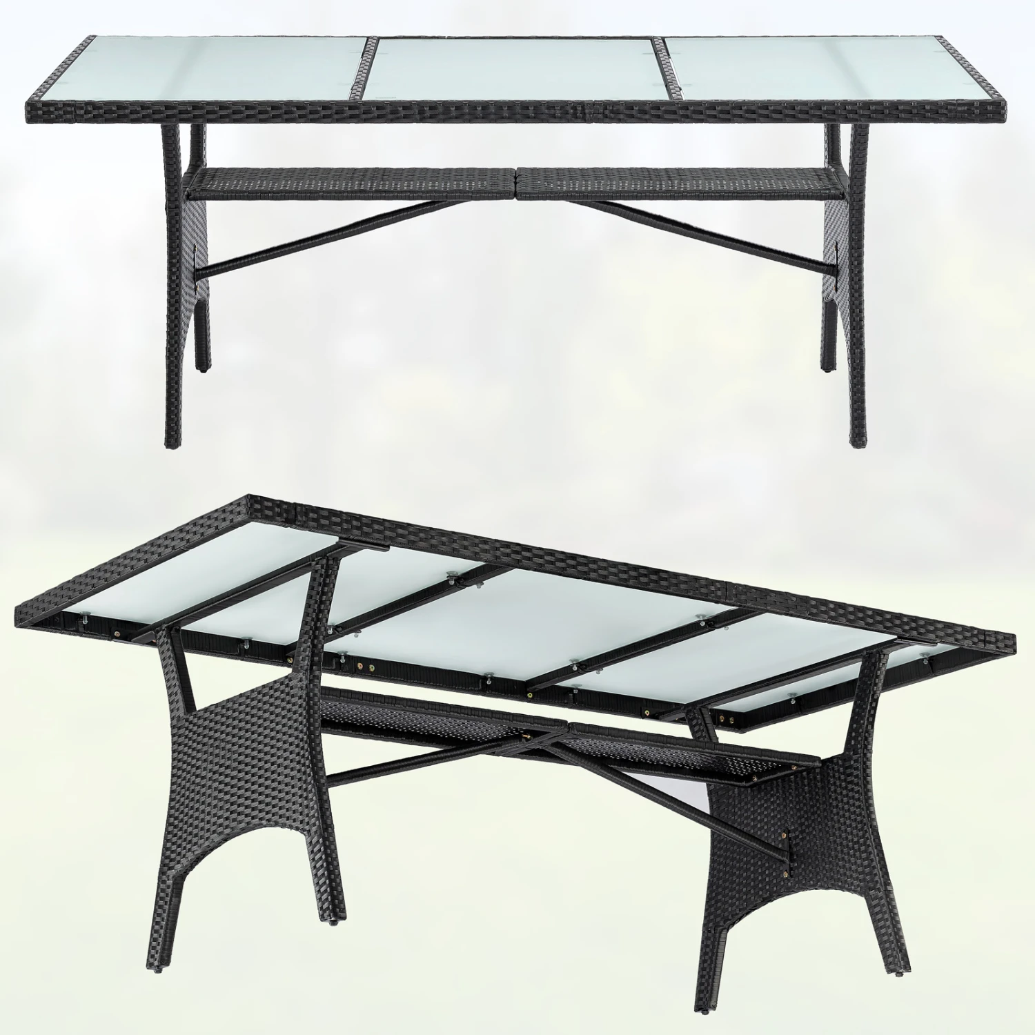 Polyrattan Gartentisch Takeo Schwarz 190x90x74cm Glas – Bild 9
