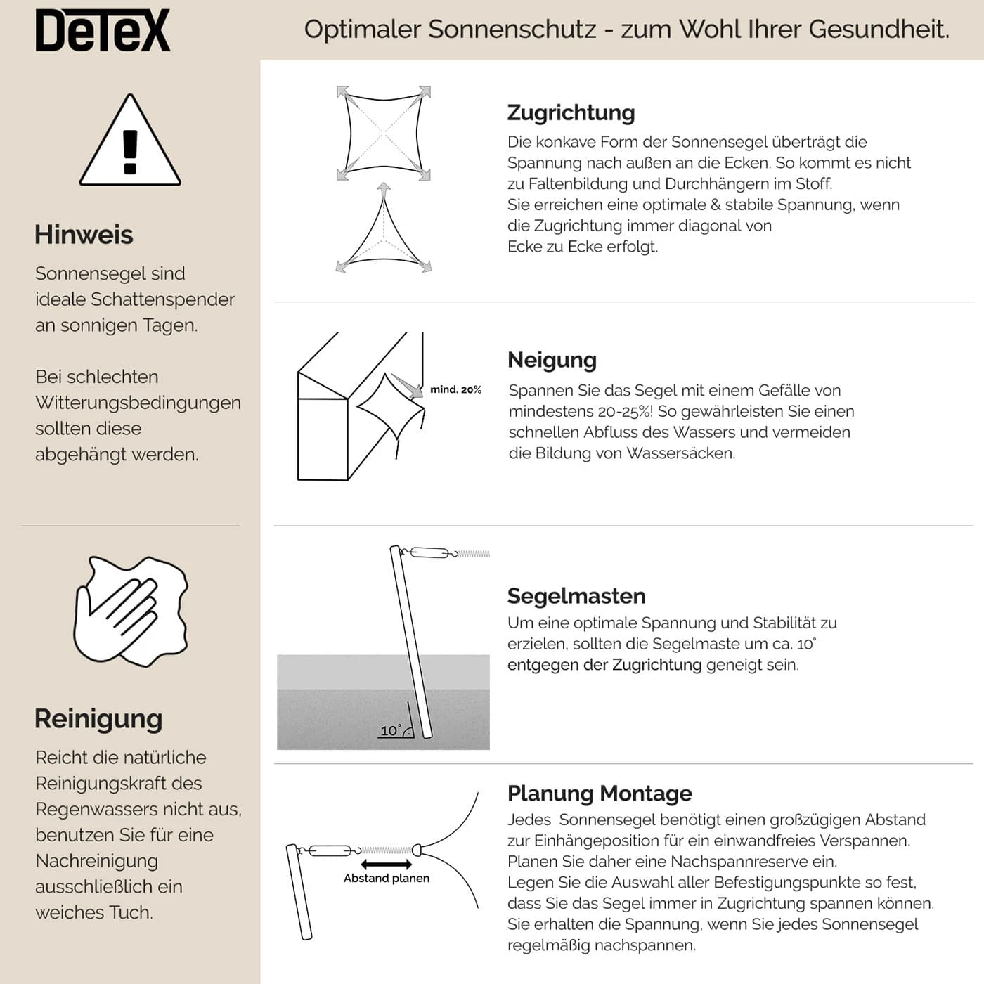 Sonnensegel Oxford Quadrat Creme 3x3m â Bild 5