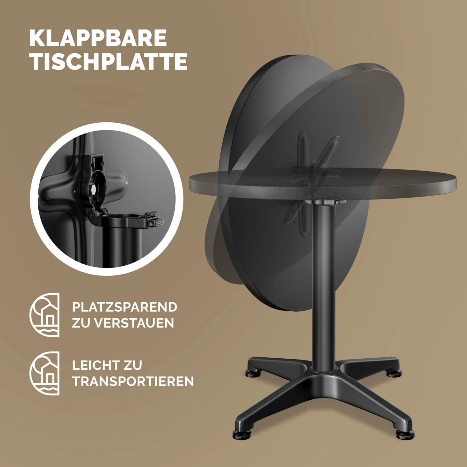 Stehtisch 2er-Set Schwarz Alu Ø60cm Klappbar, Höhenverstellbar – Bild 7