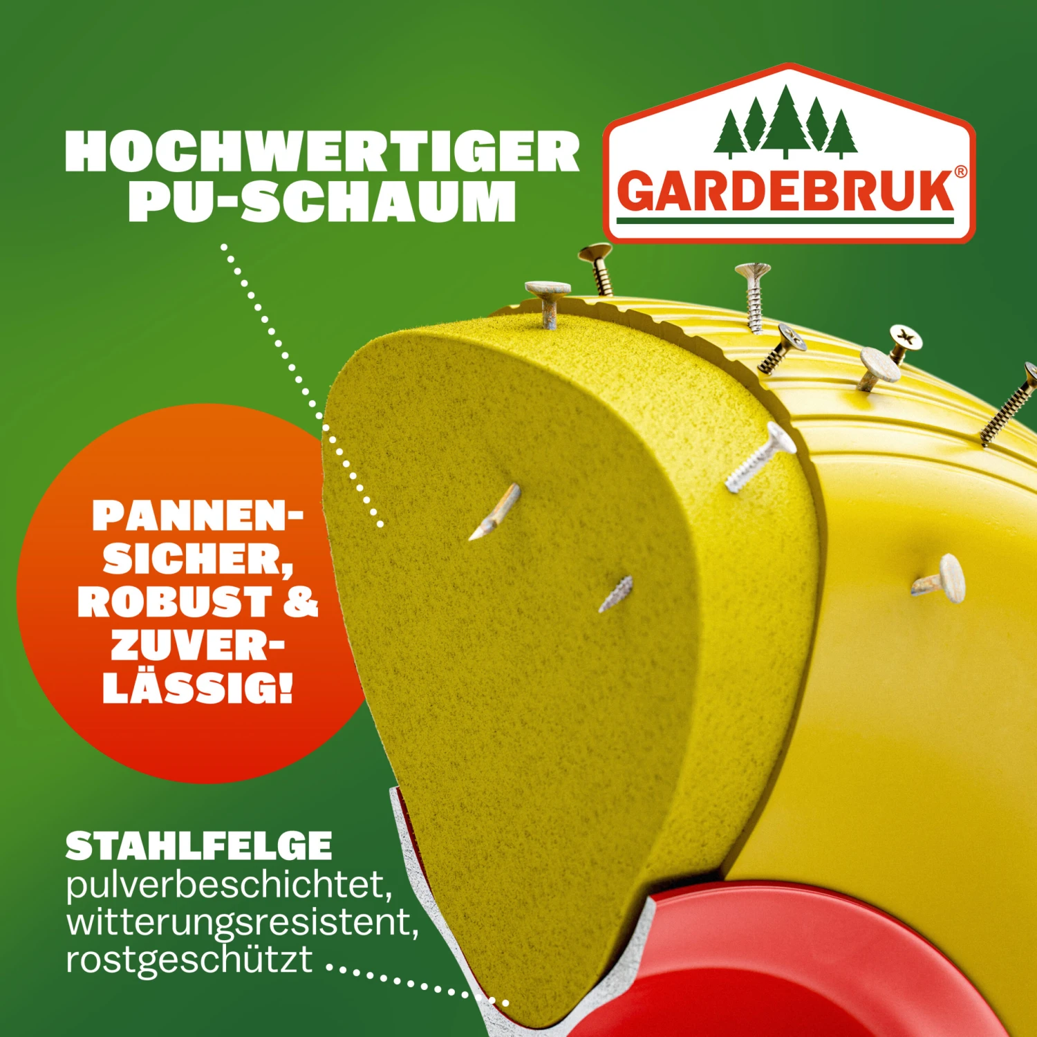 Schubkarrenrad Gelb PU-Schaum Inkl. Achse – Bild 13