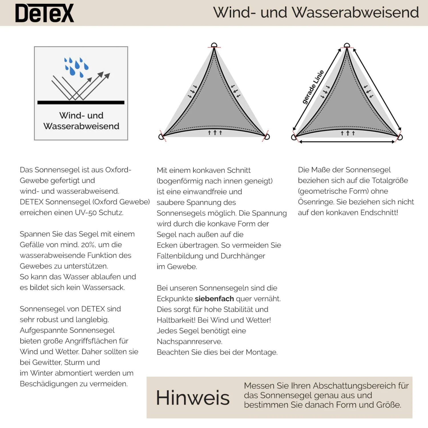 Sonnensegel Oxford Quadrat Creme 3x3m â Bild 6