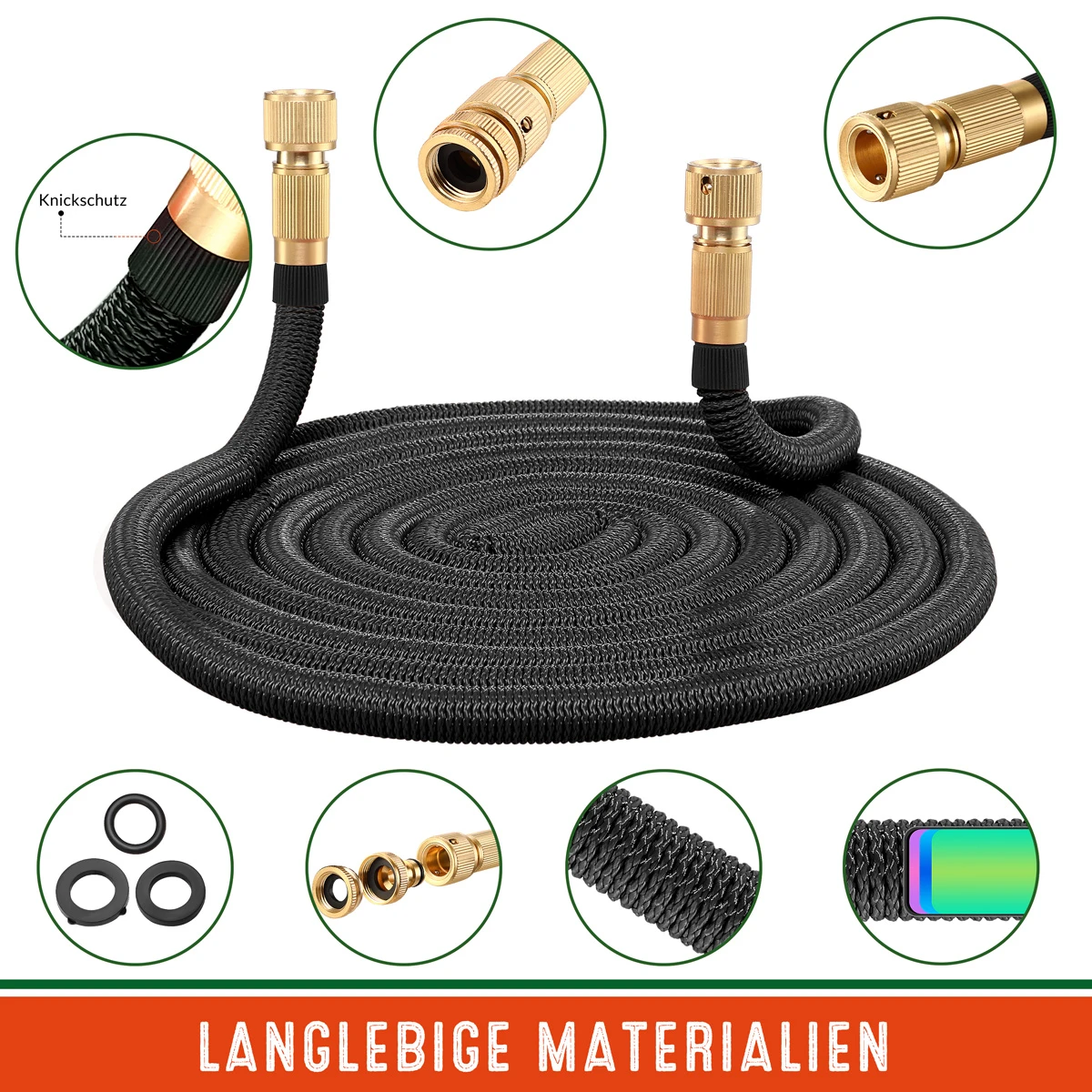 Gartenschlauch Schwarz 22m Flexibel – Bild 2