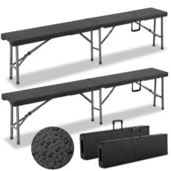 Rattanbänke Malmö 2er-Set Schwarz 180cm