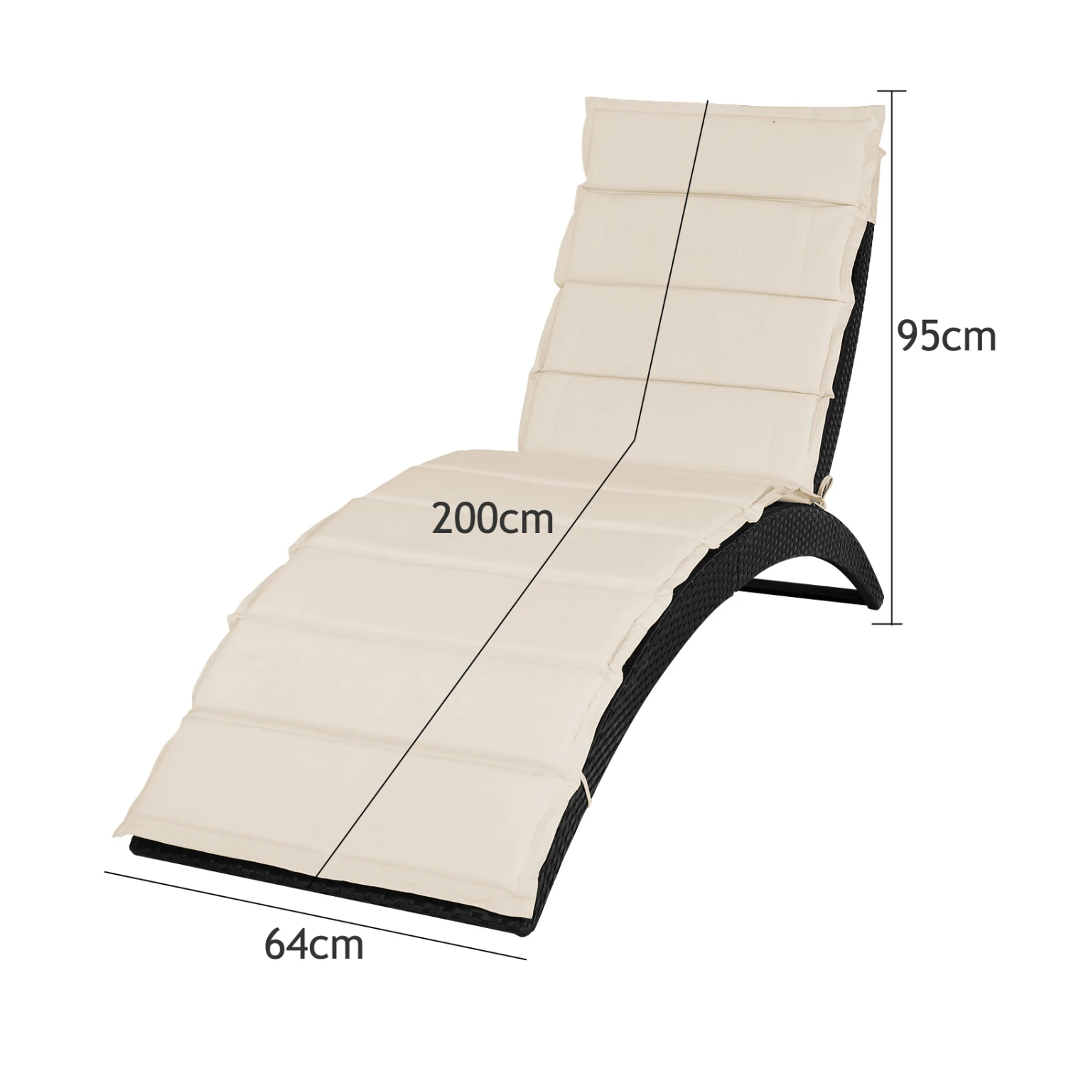 Polyrattan-Sonnenliege Halbmond Schwarz Klappbar – Bild 4