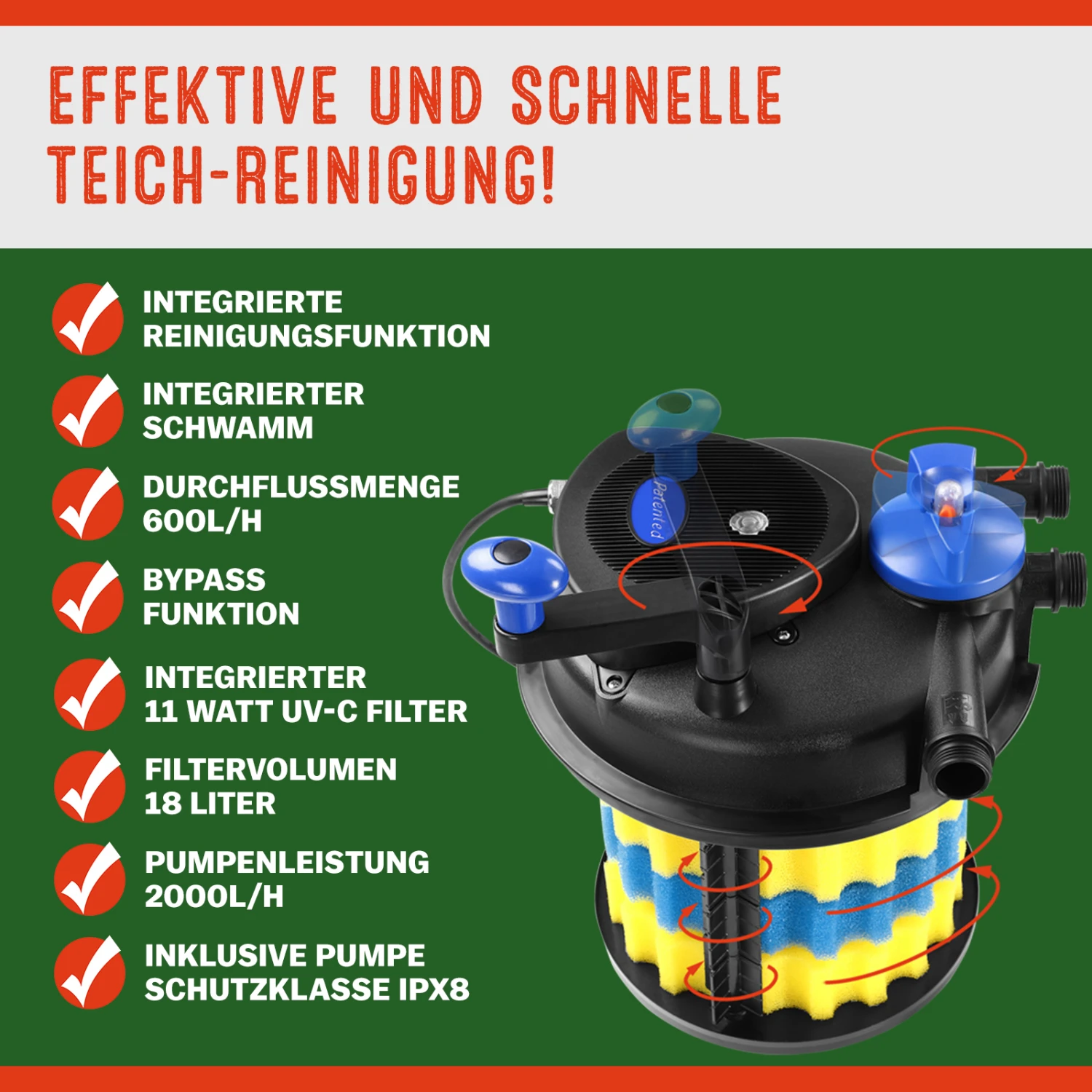 Teichdruckfilter Komplettset 2.000L/h – Bild 2