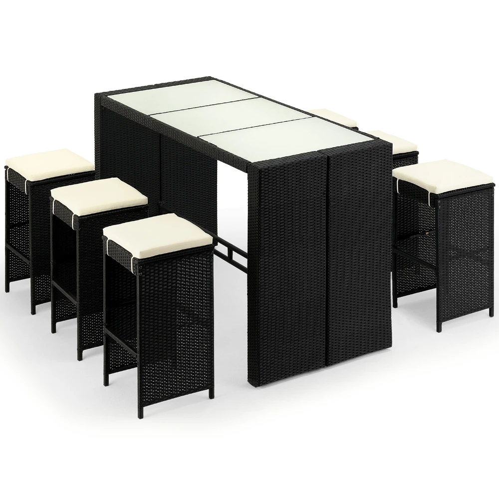 Polyrattan Bar-Set Rio 7-tlg. Schwarz Inkl. Sitzauflagen â Bild 2