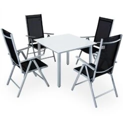 Garten-Sitzgruppe Bern 5-tlg. Silber Alu Milchglas