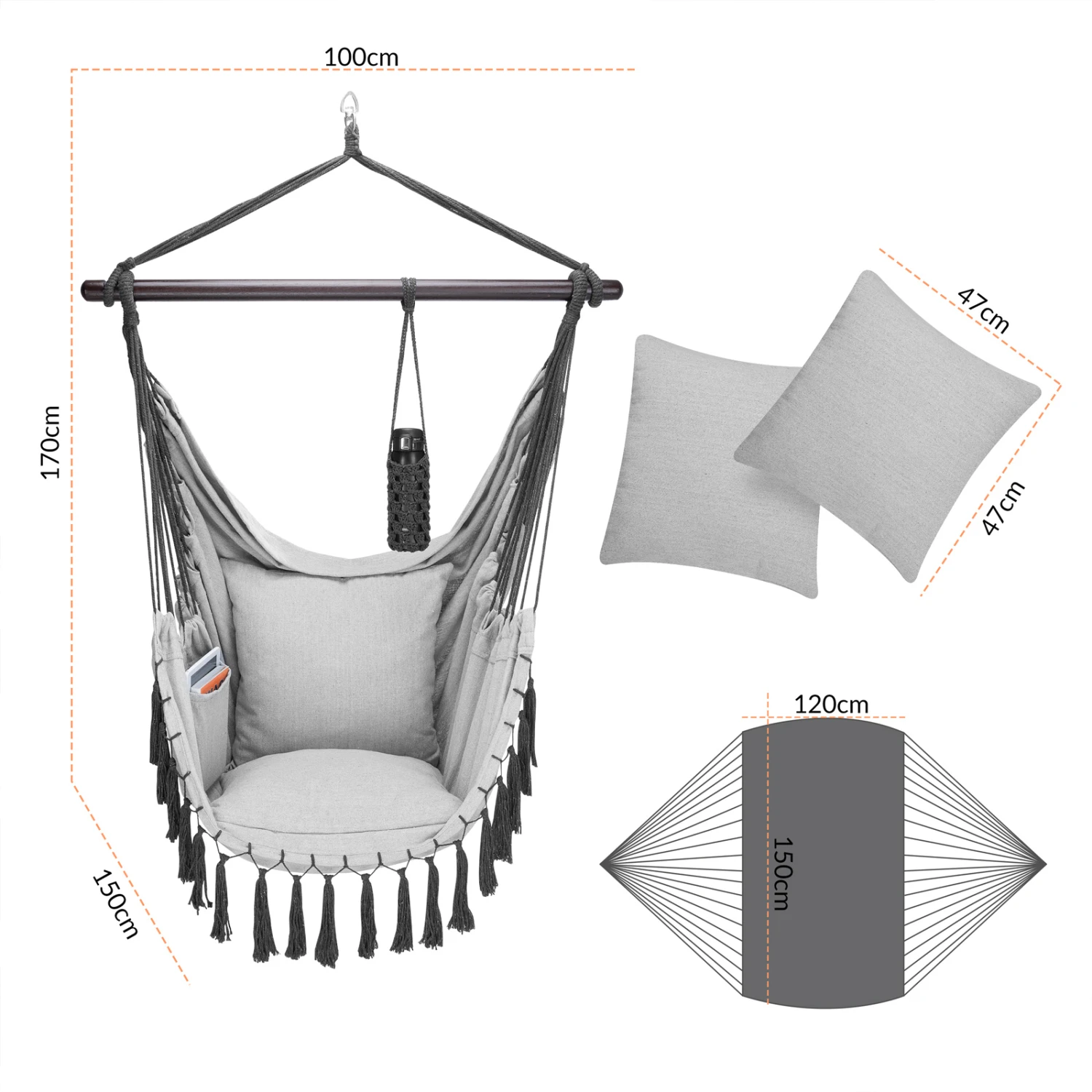 Hängesessel Hellgrau 170x100x150cm – Bild 7