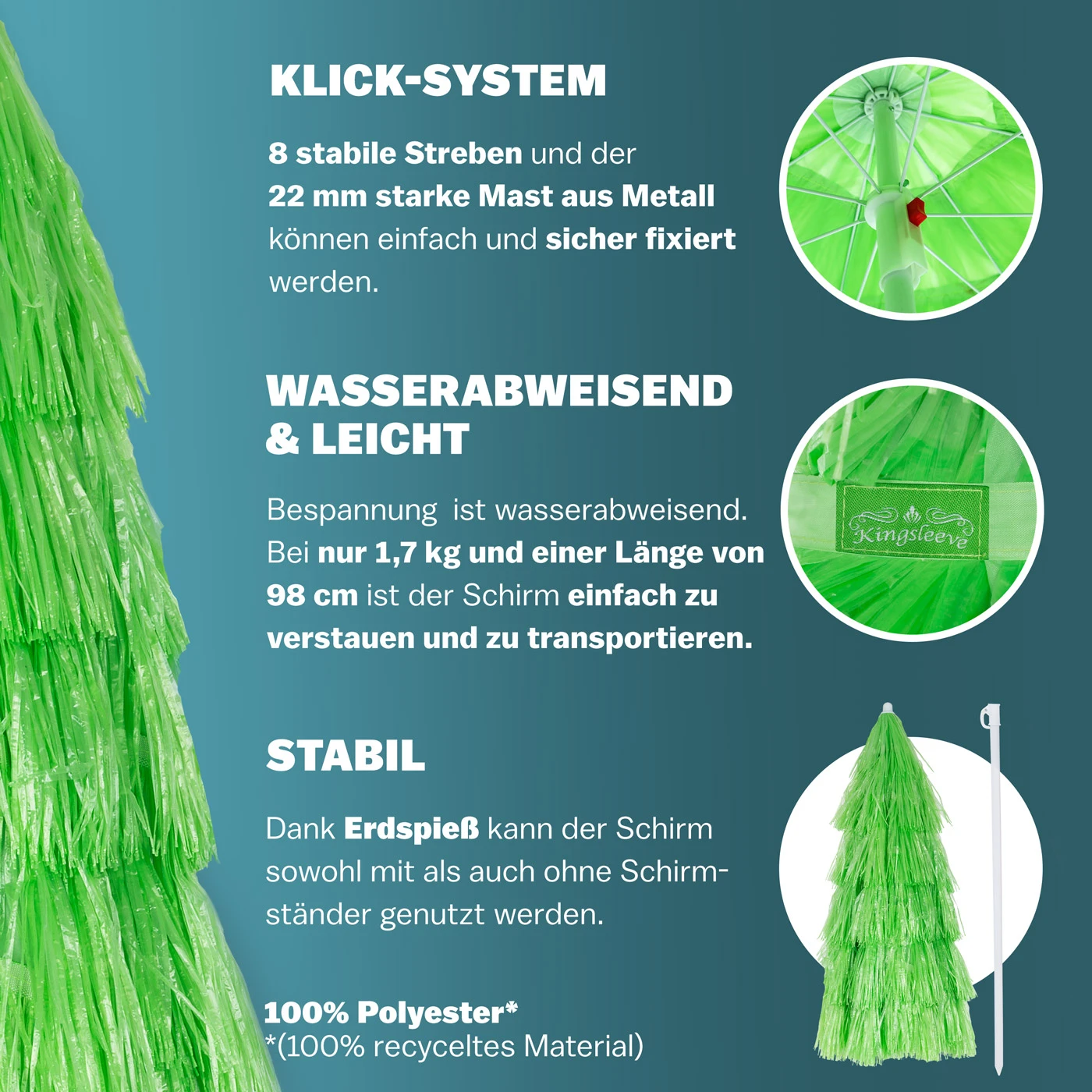 Sonnenschirm Hawaii Grün Ø160cm UV-Schutz 30+ – Bild 5