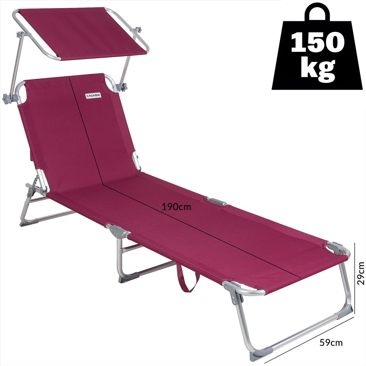 Sonnenliege Ibiza 2er-Set Rot Alu Mit Sonnendach – Bild 2