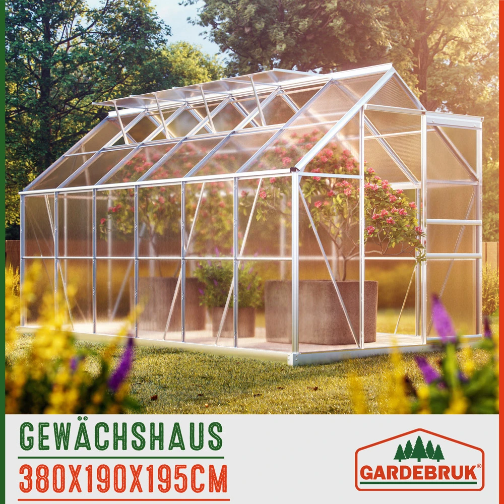 Alu Gewächshaus 380x190x195cm Mit Fundament – Bild 5