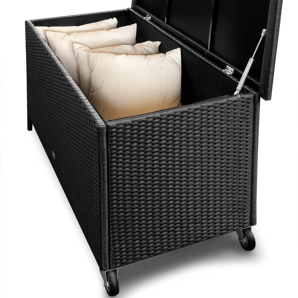 Polyrattan-Auflagenbox Schwarz 117,5x55x64,5cm Mit Rollen â Bild 8