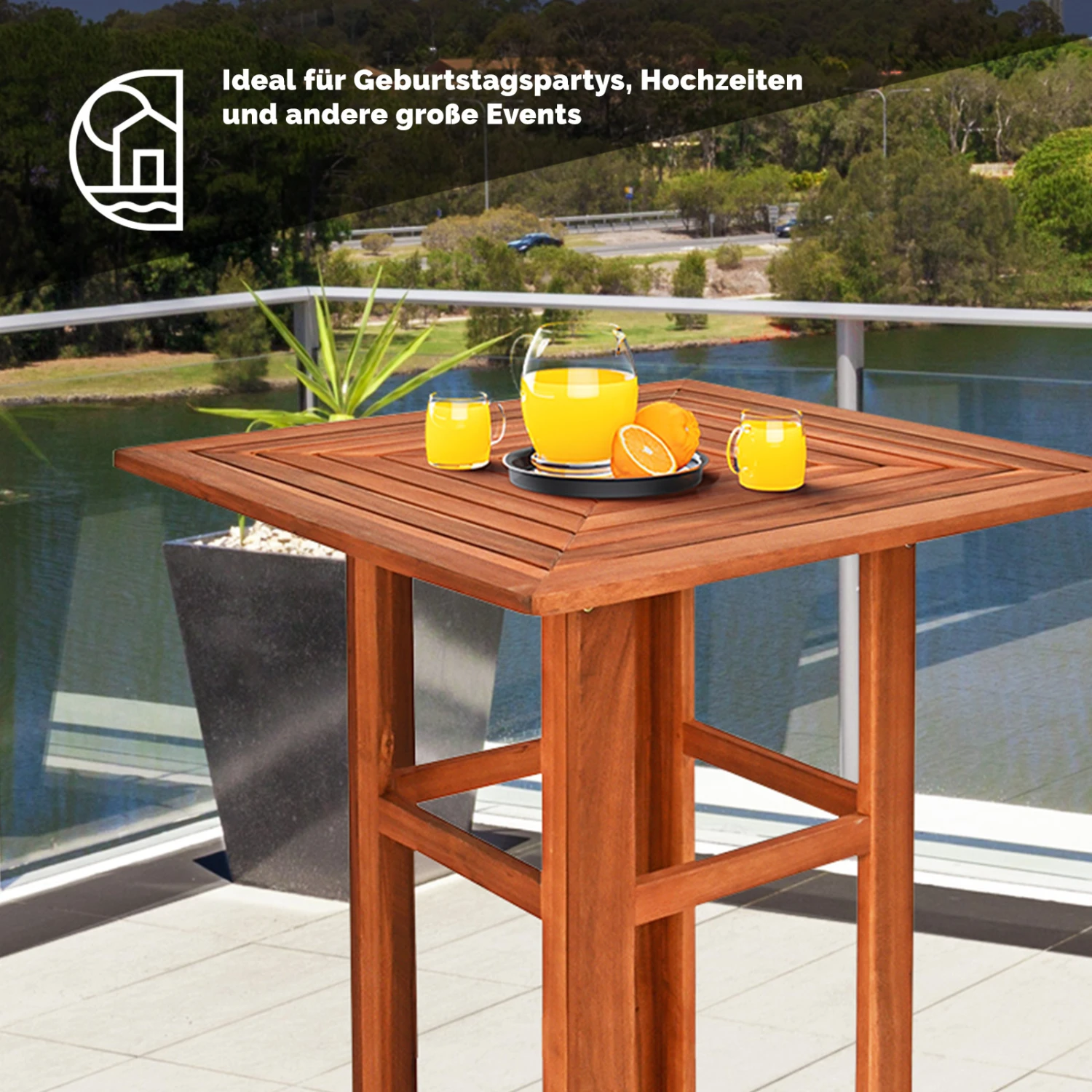 Stehtisch Akazienholz 75x75x110cm – Bild 10